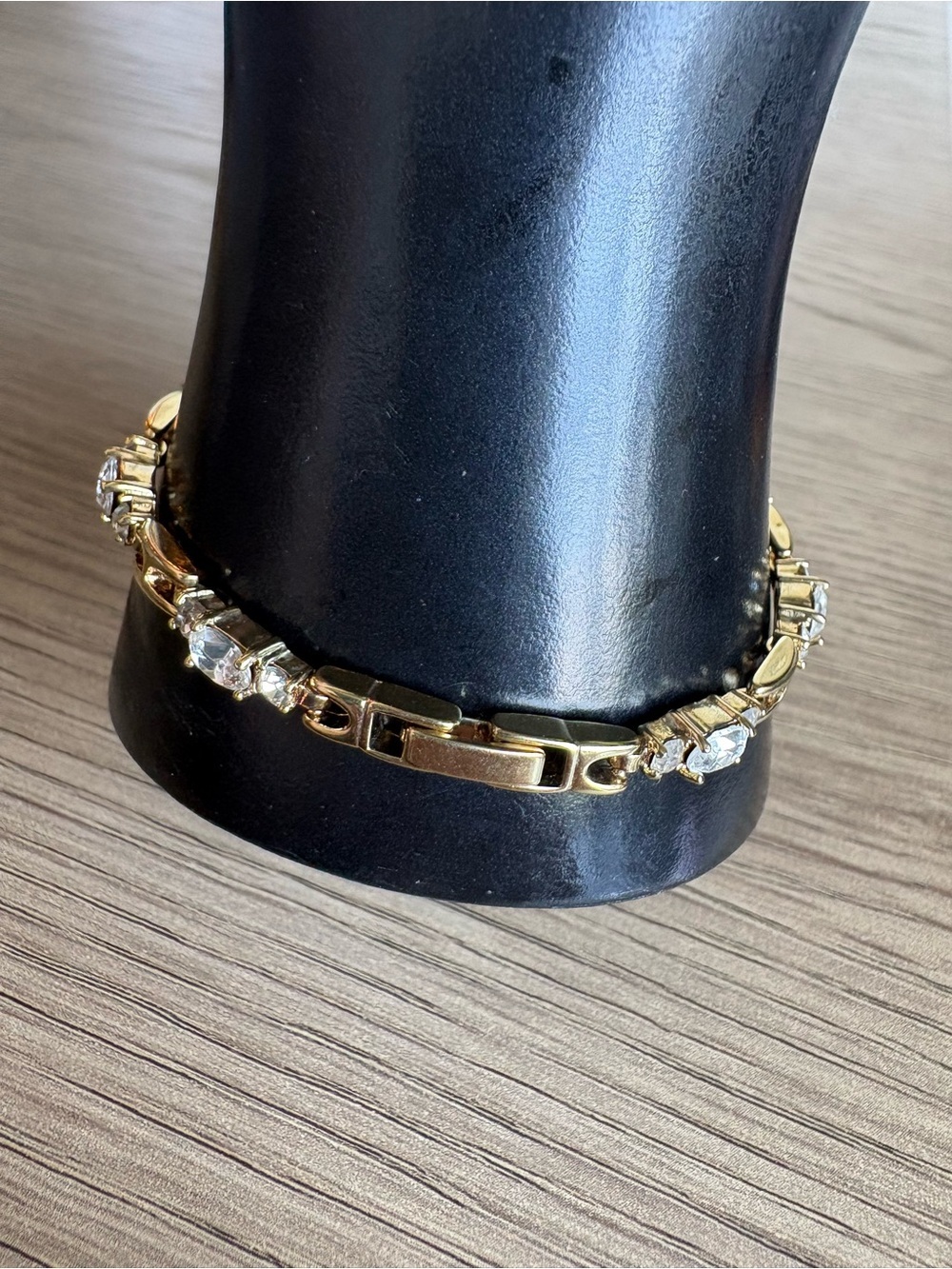Gold-Tone Crystal Link Tennis Bracelet - Sparkling Clear Stones - Picture 3 of 8